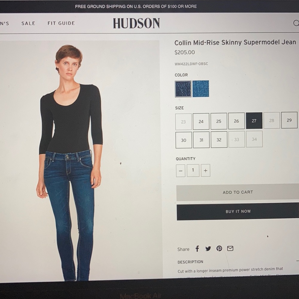 Hudson- collin mid rise skinny supermodel jean
